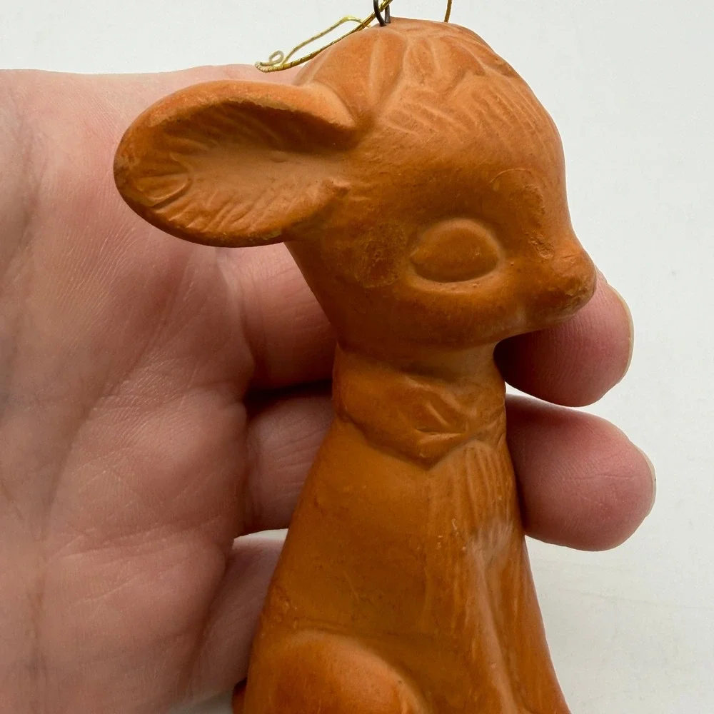 Vintage Terracotta Fawn Deer Ornament Made in Japan Clay Figurine Mid Century